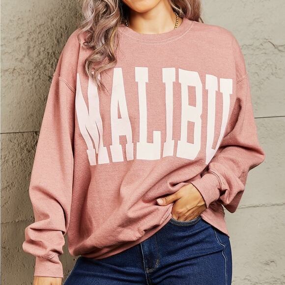 NWOT Sweet Claire "Malibu" Oversized Graphic Print Crewneck Sweatshirt SZ XL - Picture 1 of 12